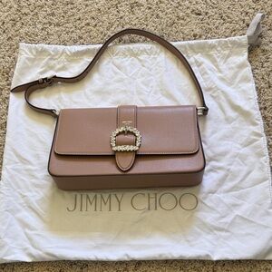 Jimmy Choo Cheri Leather Shoulder Bag with Crystal Buckle